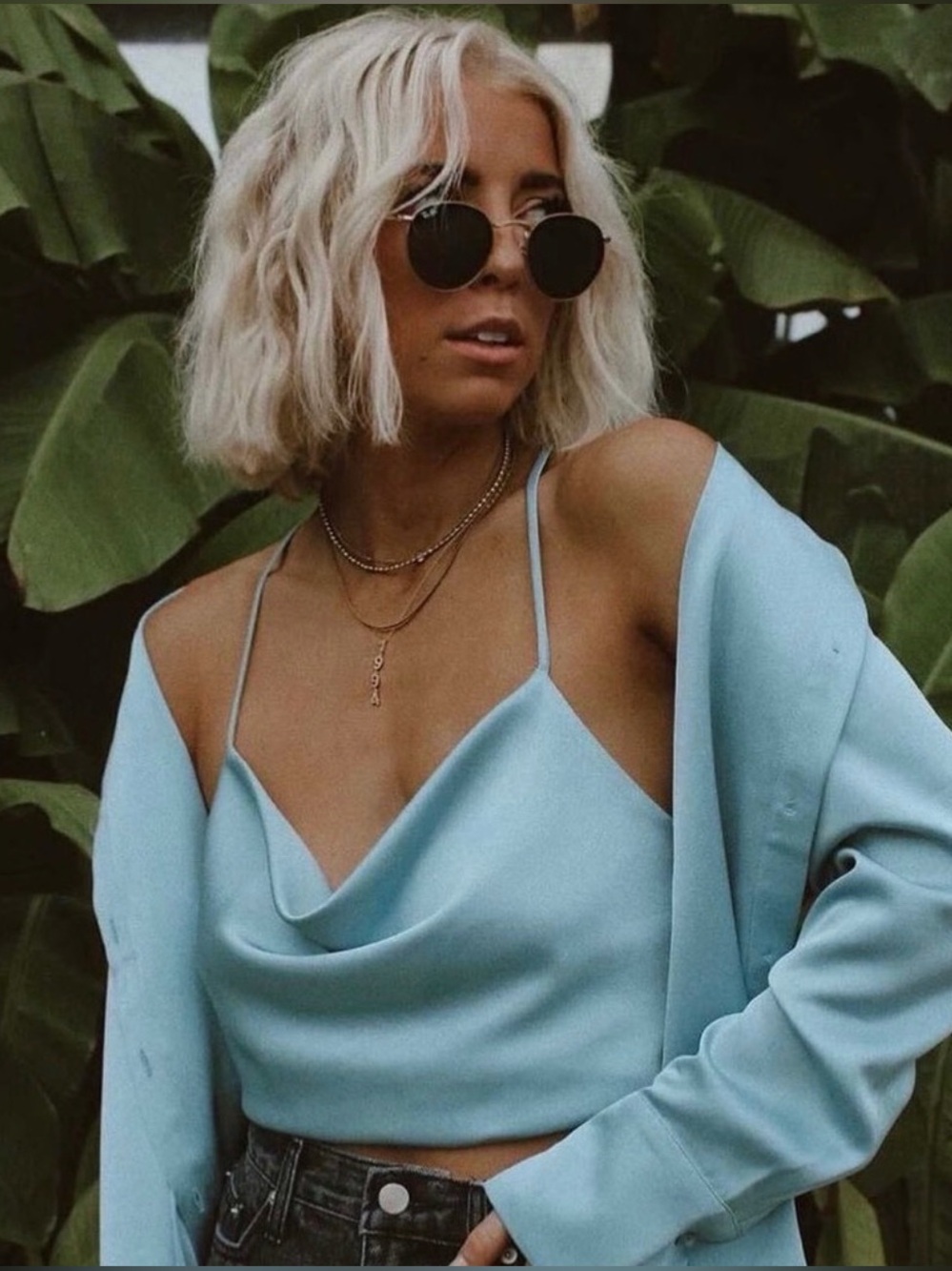 12th Tribe Light Blue Satin Cowl Cami